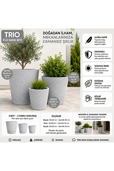 DEKA FORM TRIO - BETON GÖRÜNÜMLÜ DEKORATİF SAKSI