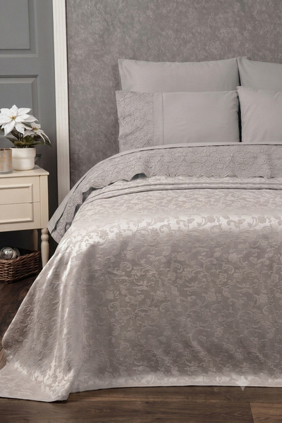 Sevim King Size 6 Piece Pique Set - 240X260 cm Chenille Jacquard Bedspread Se...