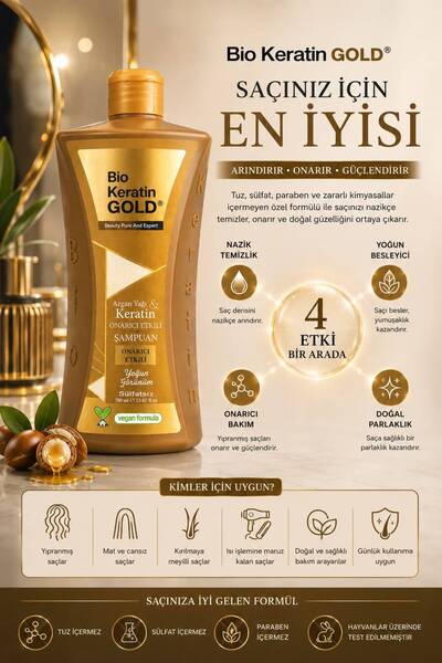 Bio Keratin Gold Argan Yağı & Keratin Onarıcı Sülfatsız Şampuan 700 ml