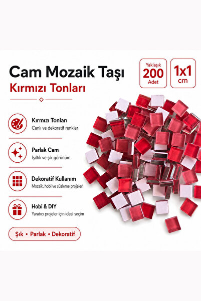 Vox Art Cam Mozaik Taşı 1*1cm 200 Adet Karışık Renkler (Kırmızı)