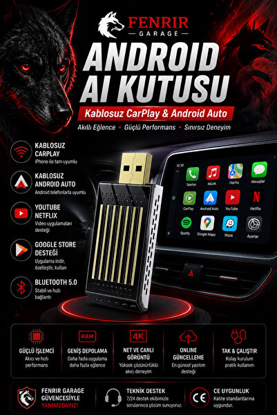 Fenrir Garage Android AI Box Kutusu Kablosuz CarPlay / AndroidAuto YouTube Ne...