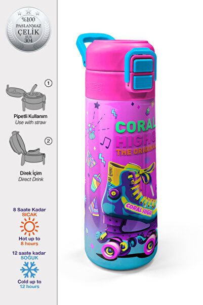 Coral High Kids Pink Turquoise Headphone Skate Patterned Straw and Direct Dri...