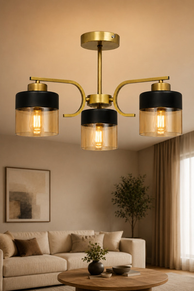 ESSLİGHT Verona 3’lü Eskitme Bal Camlı Modern Salon Mutfak Yatak Odası Avizesi
