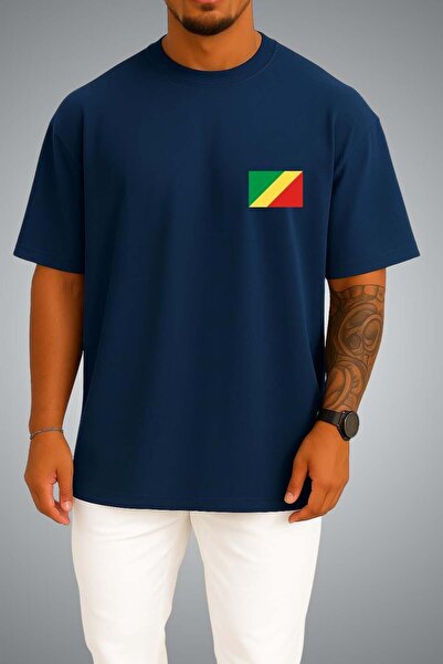 Bahriyeli Collection Oversize Republic of Congo Flag Pocket Printed Unisex T-...