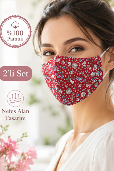 Sacce Scarves&Accessories Yıkanabilir Pamuklu Kumaş Maske Ikili Set