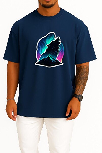 Bahriyeli Collection Oversize Turkish Symbol Wolf - Unisex T-Shirt with Neon ...