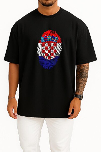 Bahriyeli Collection Oversized Croatia Logo and Flag Chest Design Unisex T-Shirt