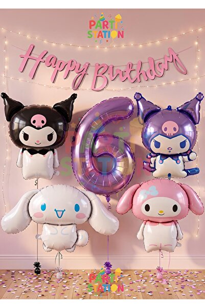 Parti Station Sanrio Kuromi Melody Cinnamon 6 Yaş Mor Balon Set Anime Kuromi ...