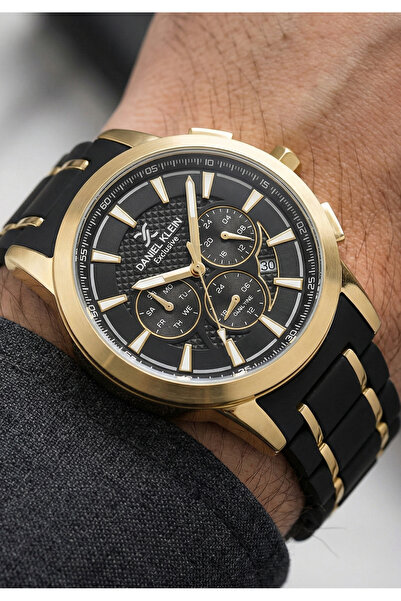 Daniel Klein Exclusive Black and Gold Stainless Steel and Silicone Watch for ...