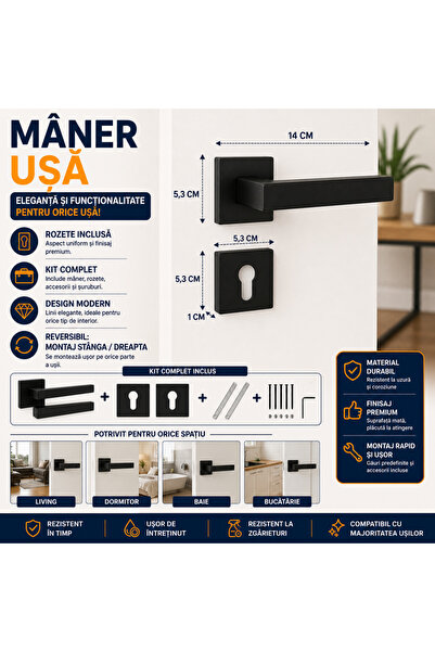 SMARTECH Maner Usa, Universal, Rozeta, Reversibil, Negru
