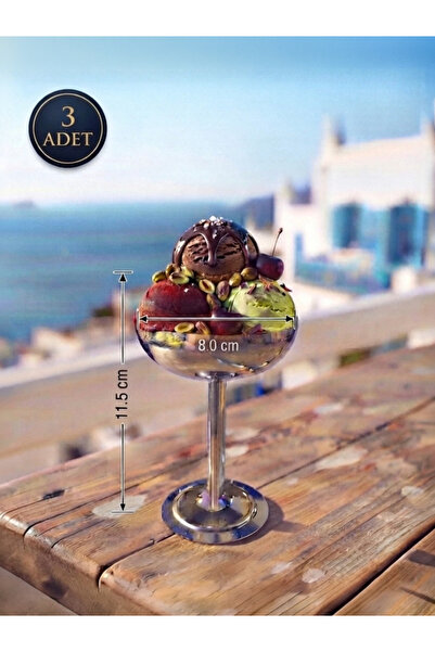 SEVA ÇELİK Stainless Steel 3-Piece Ice Cream Dessert Presentation Bowl with S...