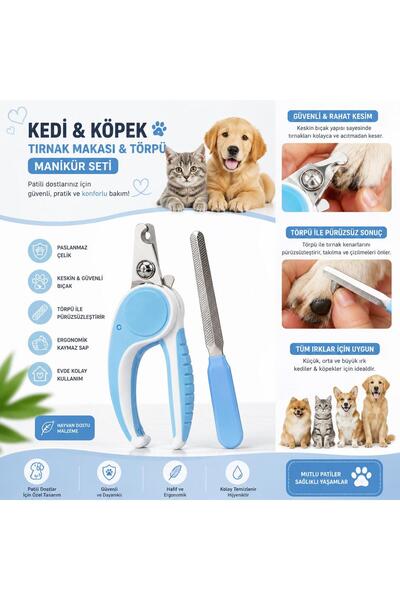 Genel Markalar Renkli Kedi Köpek Evcil Hayvan Tırnak Makası ve Törpü Seti Pembe mavi