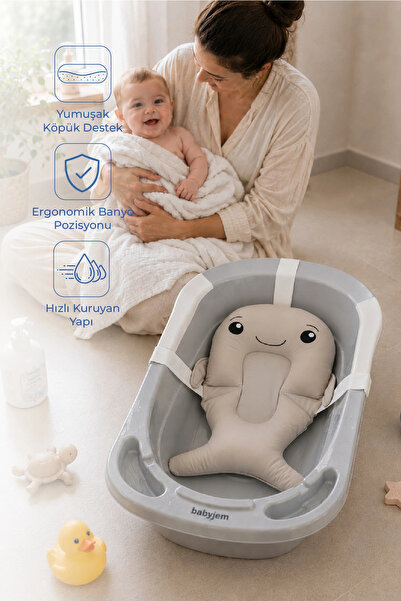 Babyjem Sevimli Balina Köpüklü Banyo Küveti Yatağı Gri (Straforlu - Suda Batmaz)