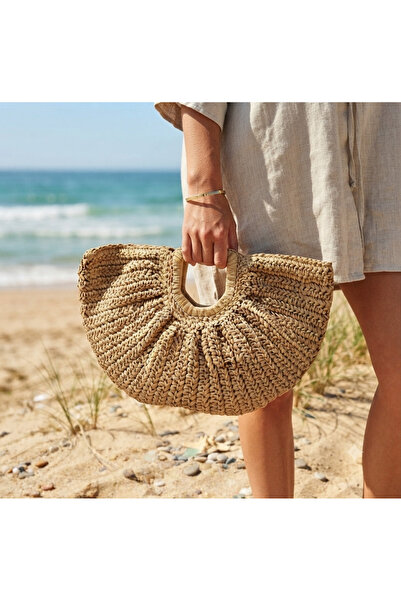 ANBLYs COLLECTION Half Moon Round Handle Wicker Women's Bag