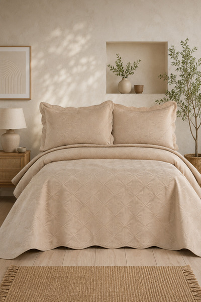 Bella Home Arzen Embroidered Velvet Double Bedspread Set - 250X260 cm