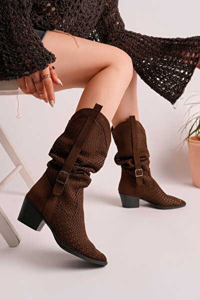 RoseVeno Women's Brown Suede Laser Cut Summer Boots - (Large Size - Order 1 S...