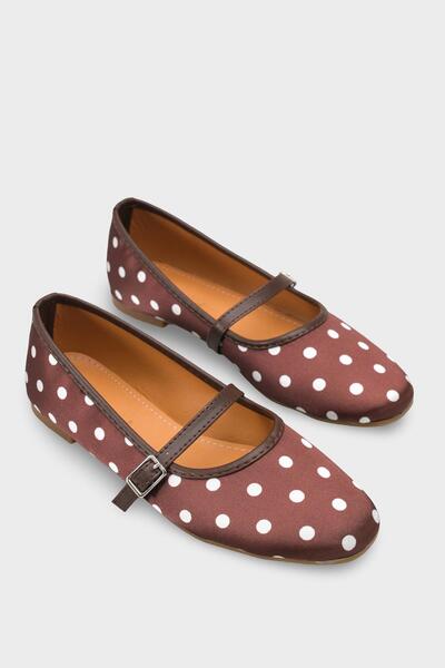Capone Outfitters Cathryn Buckle-Strapped Polka Dot Women's Ballerinas
