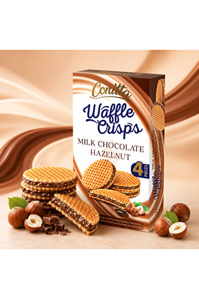 CONİTTA Waffle Crisps – Fındık Kremalı ve Sütlü Çikolatalı Gofret 100 Gr. (1 Paket)