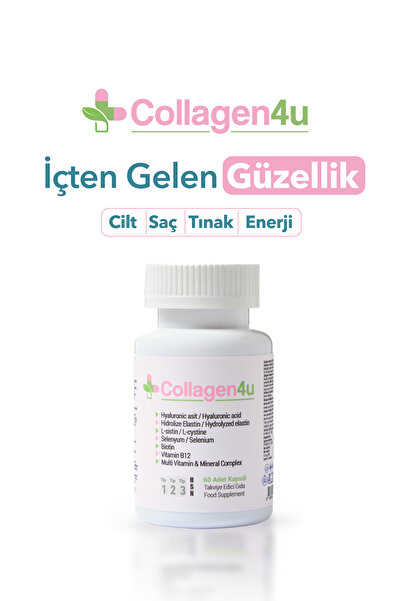 Kolajen Tip 1 2 3 Hyaluronik Asit Biotin Multivitamin ve Multimineral Komplex 60 Bitkisel Kapsül