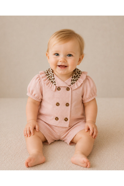 KIZ BEBEK YAZLIK LEOPAR CEKETLİ TAKIM