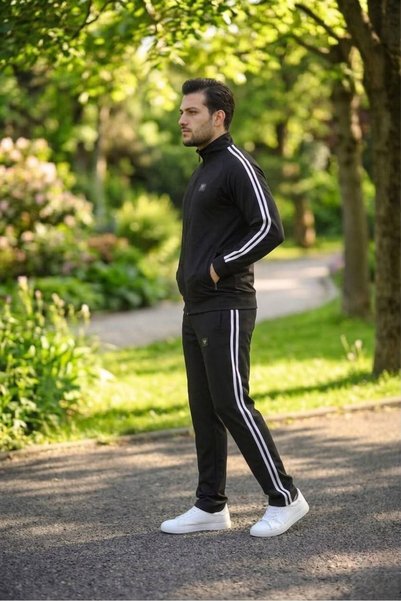 LFSPORT New Season Men's Piped Tracksuit Set, Black