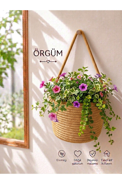 ÖRGÜM Basket Decorative Multi-Purpose Organizer Flower Organizer 15X15 cm Pla...