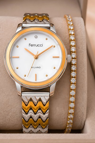 Ferrucci Silver&Rose Gold Steel Band & Stylish Design, Women's Wristwatch, 3Atm Water Resistant Sdfer153