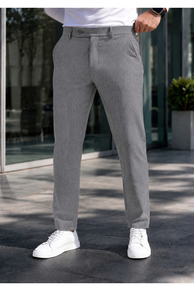 Gussi Erkek Okul Grisi Renk Kaliteli Esnek Likralı Slim Fit Kumaş Pantolon