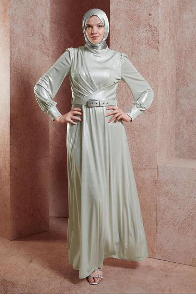 Alvina Belted Silvery Evening Dress 50417