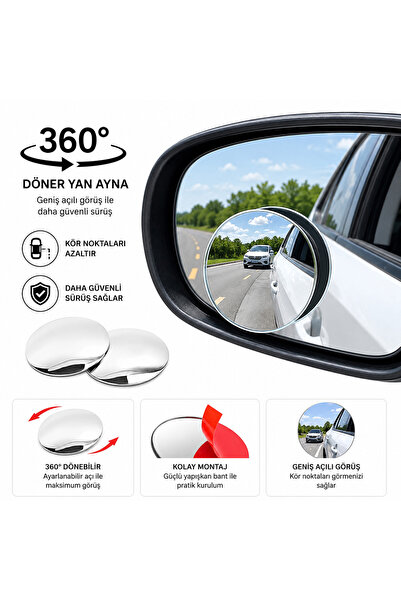 Bayırtech Oto Araç Kör Nokta Ayna Prizmatik Ayna Araba Aynası 360° Oynar