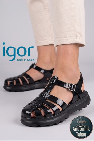IGOR S10360 Vega Mc Black Patent Leather Orthopedic Daily Women's Sandals