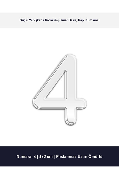 Demiraslan Ticaret 4x2 cm Krom Kaplama Metal Kapı Numarası No 4 - Yapışkanlı ...