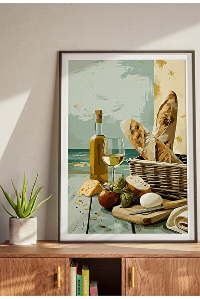 Wallnest Poster Fara Rama, Tablou Bucatarie Vintage, Vin Paine Ulei Masline