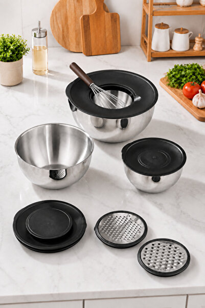 srç mutfak 9 PARÇA RENDELİ KARIŞTIRMA & SAKLAMA KABI ÇELİK 16-20-24 CM İSTEĞE...