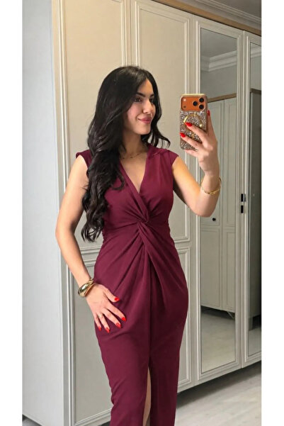 Generic Brand Women's Short Sleeve V-Neck Sandy Midi Dress with Wrap Detail o...