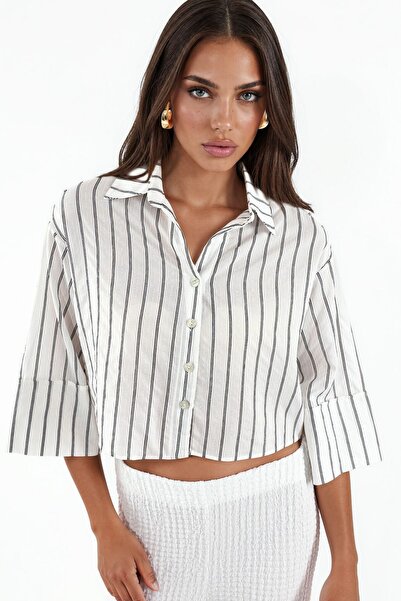 Hiccup Bdart Buttoned, Cropped , Oversized Striped Shirt