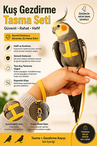 Petshop Kuş Tasması Ayarlanabilir Kuş Gezdirme Tasması Güvenli Kuş Göğüs Tasm...