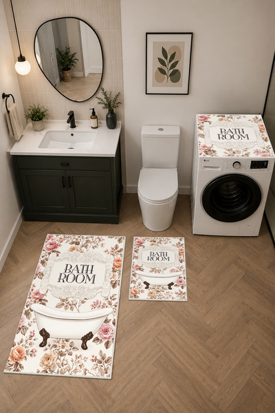 Coco Clementine Modern 3 Parça Banyo Paspas Seti Kaymaz Tabanlı Makinede Yıka...