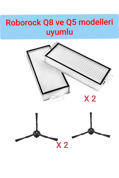 LİN GRUP مجموعة مرشحات فرشاة تنظيف الأرضيات المتوافقة مع Roborock Q5 وQ8