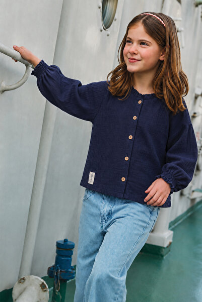 Cigit Organic Muslin Shirt 2-10 Years Dark Blue