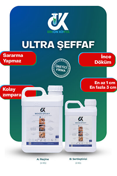 ERKON KİMYA Ultra Şeffaf Döküm Tipi Epoksi Reçine 6 kg SET Epoxy Masa Sehpa için