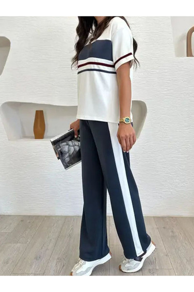 Dumy Set de trening de vară, din țesătură modală cu dungi, din bumbac, confortabil, casual și elegant