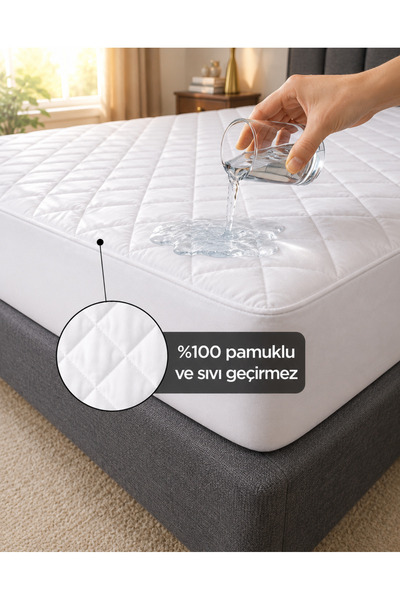 ce home collectıon Quilted Liquid-Proof Mattress Protector Double Fitted Elas...