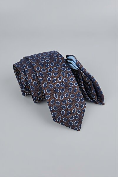 Milleniva Drop Patterned Brown Blue Tie & Handkerchief