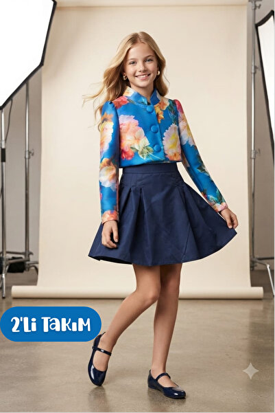 Hilal Akıncı Kids Girl's Floral Patterned Padded Crop Jacket Design Collet De...