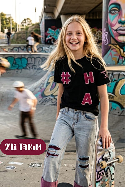 Hilal Akıncı Kids Girl's Süzene Embroidered T-Shirt Ripped Detailed Colorful ...