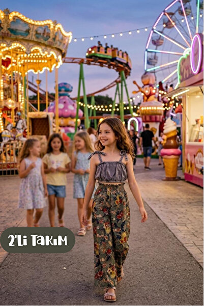 Hilal Akıncı Kids Set de două piese pentru fete, pantaloni largi, blugi, bust...