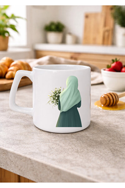 Eylül Design كوب قهوة فاخر بتصميم بسيط مطبوع عليه فتاة ترتدي حجابًا سعة 250 مل