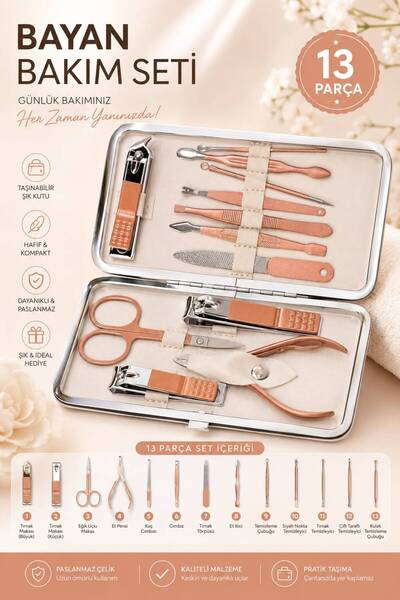 MERRYS SOLİNGEN Sensitive Care Manicure Pedicure Gift Set with Bag 13 Pieces ...