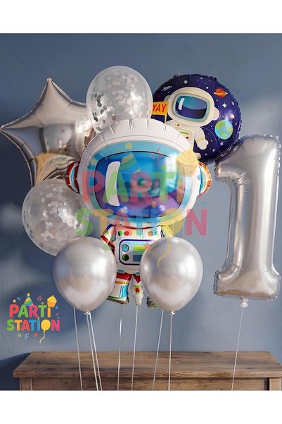 Parti Station Space Galaxy Astronaut Cosmic 1 Year Old Balloon Set Space Astr...